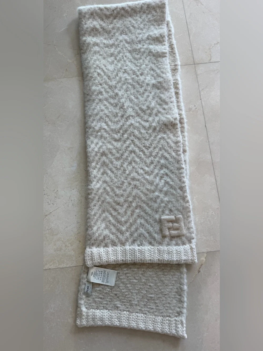 Fendi Cream Alpaca Beanie and Scarf Set